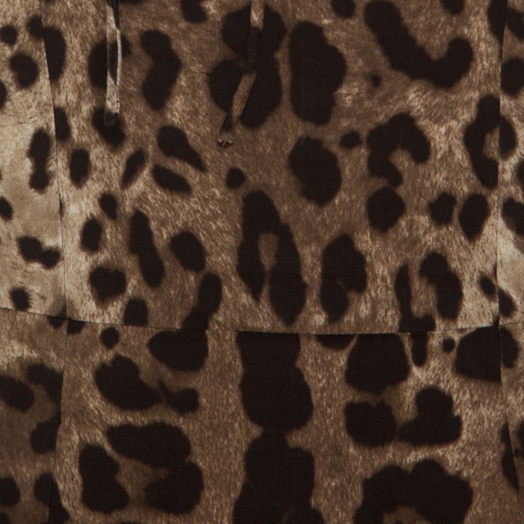 Pre Owned Dolce & Gabbana Leopard Print Cotton Blend Lace Trim Detail Dress XS