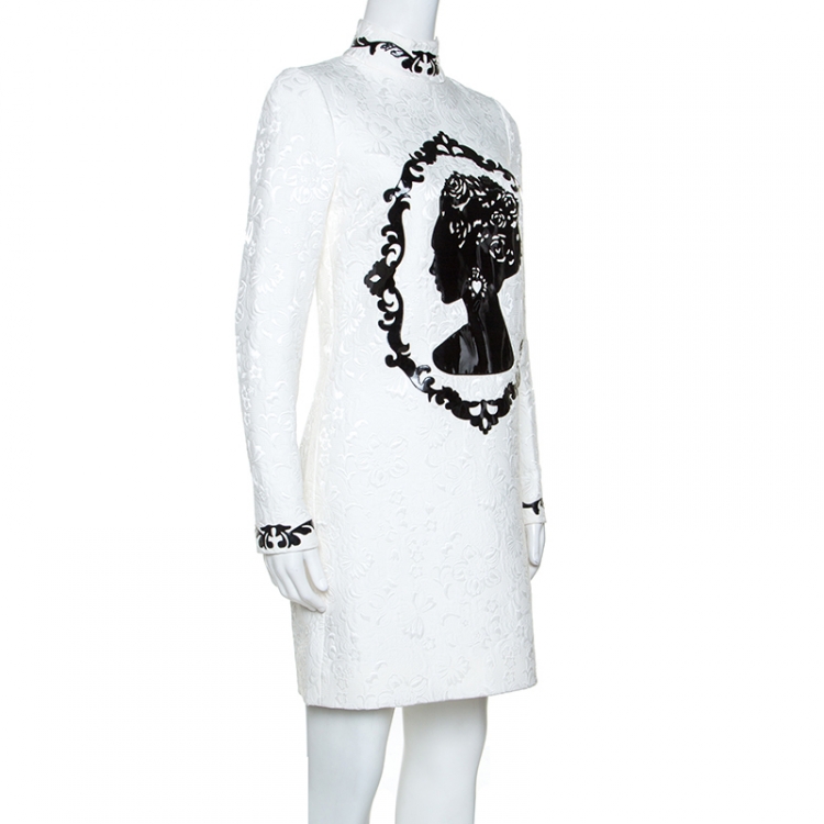 Pre Owned Dolce and Gabbana White Jacquard Applique Detail Short Dress S