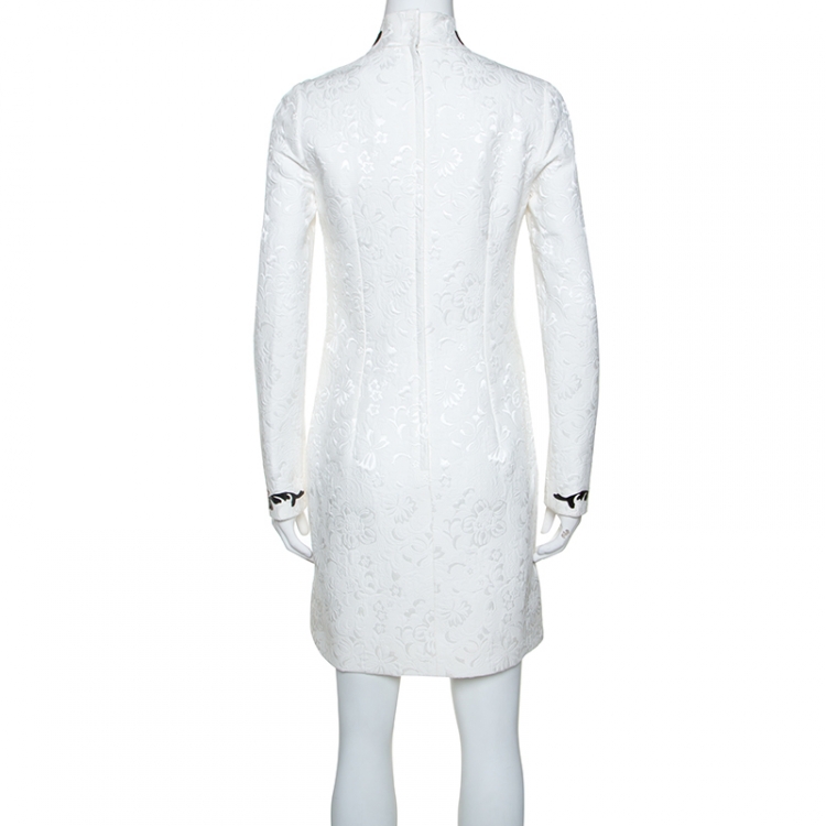 Pre Owned Dolce and Gabbana White Jacquard Applique Detail Short Dress S