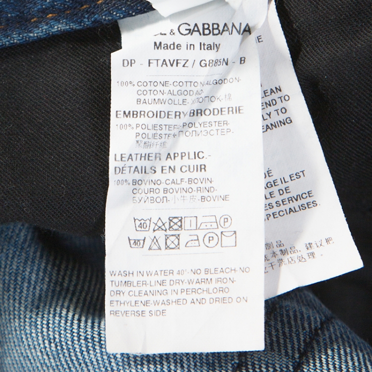 Pre Owned Dolce & Gabbana Blue Denim Embroidery Detail Frayed Crop Jeans M