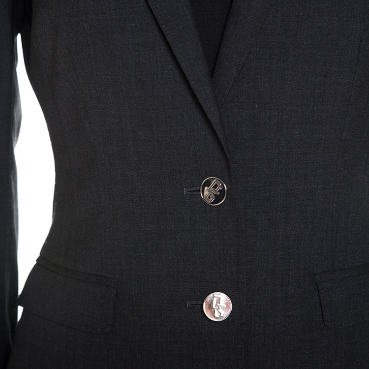 Pre Owned Dolce and Gabbana Grey Leopard Print Lined Wool Blend Blazer S