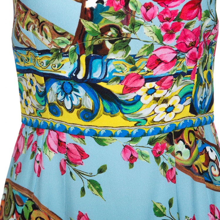 Pre Owned Dolce and Gabbana Multicolor Floral Printed Crepe Cady Short Dress M