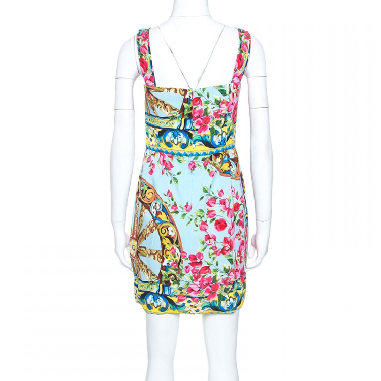 Pre Owned Dolce and Gabbana Multicolor Floral Printed Crepe Cady Short Dress M