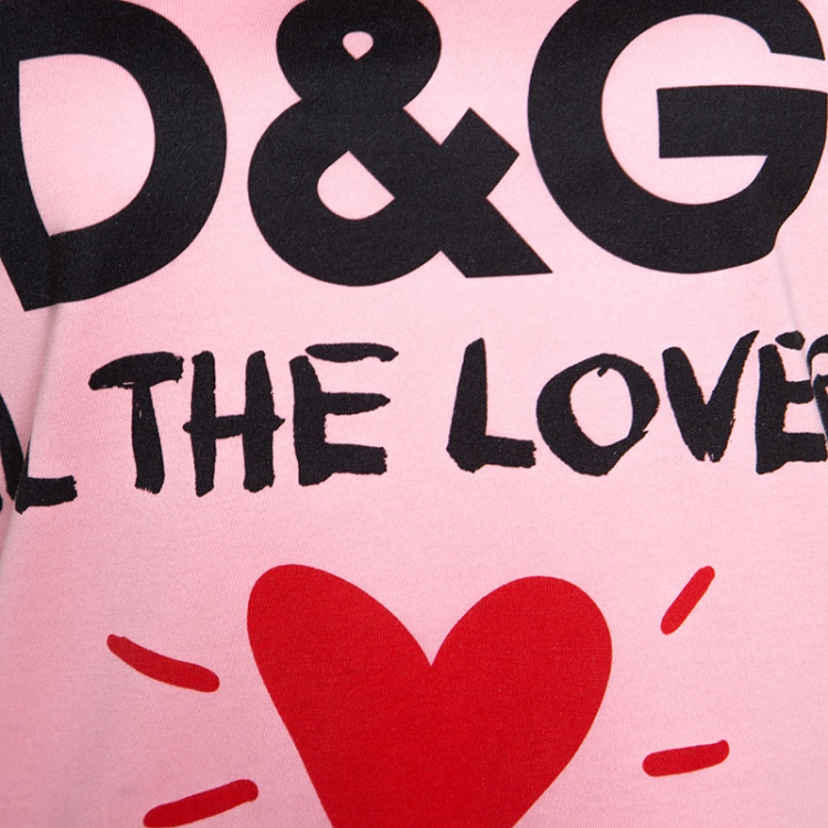 Pre Owned Dolce and Gabbana Pink Printed Cotton All The Lovers T-Shirt S