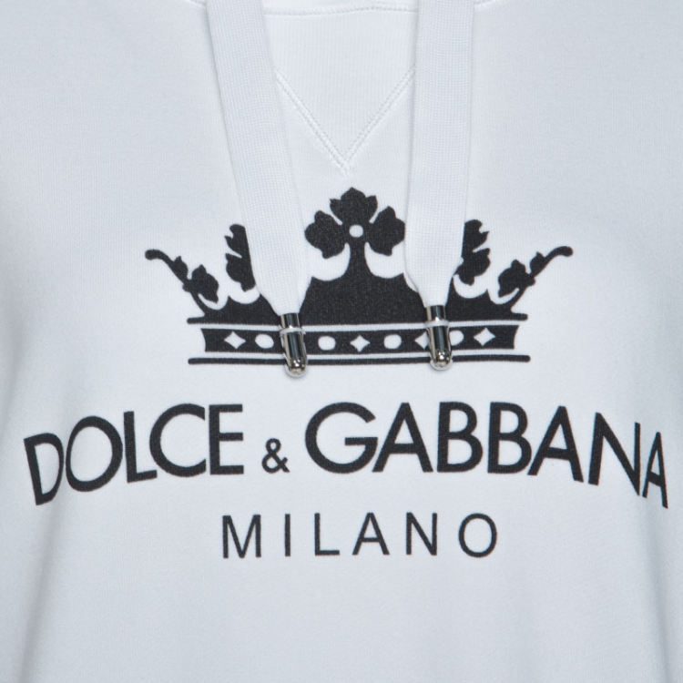 Pre Owned Dolce and Gabbana White Crown Logo Print Jersey Hoodie M