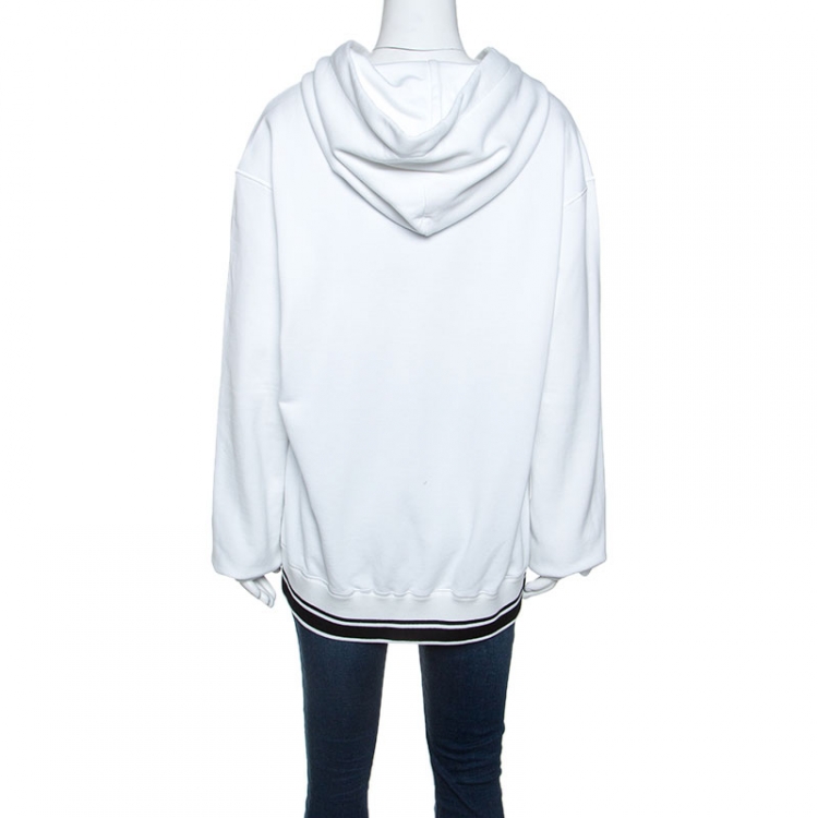 Pre Owned Dolce and Gabbana White Crown Logo Print Jersey Hoodie M
