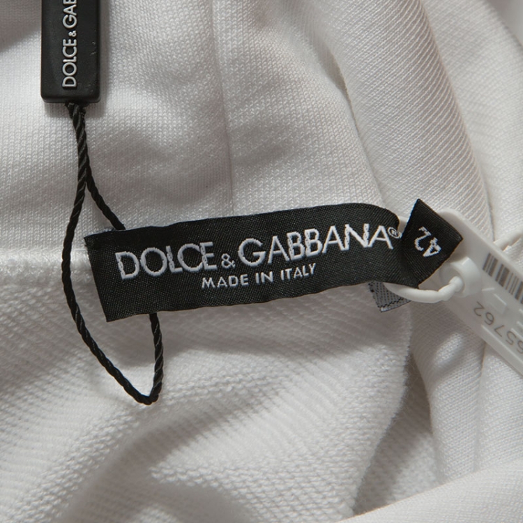 Pre Owned Dolce and Gabbana White Crown Logo Print Jersey Hoodie M