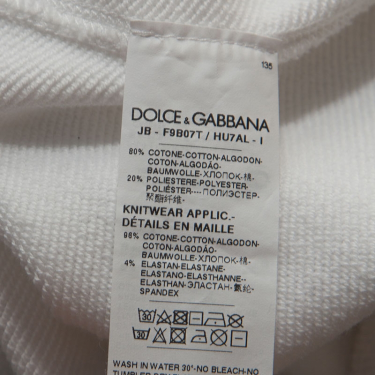 Pre Owned Dolce and Gabbana White Crown Logo Print Jersey Hoodie M