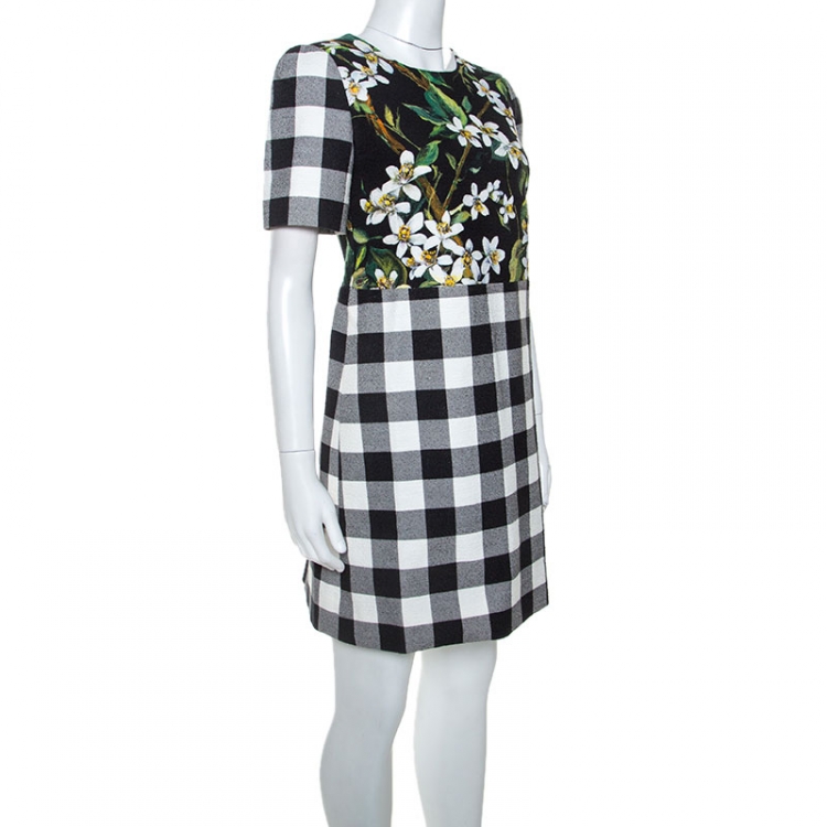 Pre Owned Dolce and Gabbana Floral Gingham Print Cotton Short Dress S