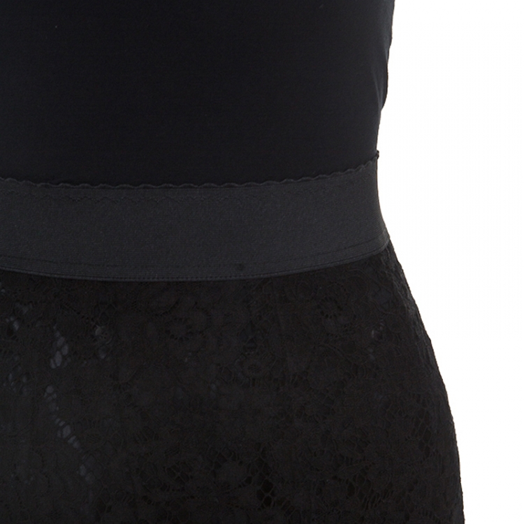 Pre Owned Dolce and Gabbana Black Lace Knee Length Skirt M