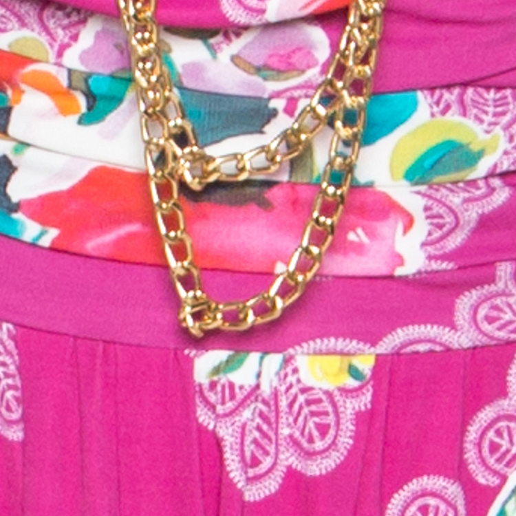 Pre Owned Dolce and Gabbana Pink Floral Print Jersey Draped Chain Detail Dress M