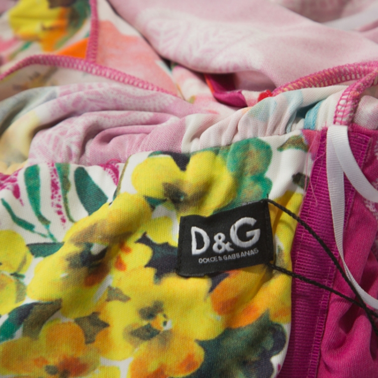 Pre Owned Dolce and Gabbana Pink Floral Print Jersey Draped Chain Detail Dress M