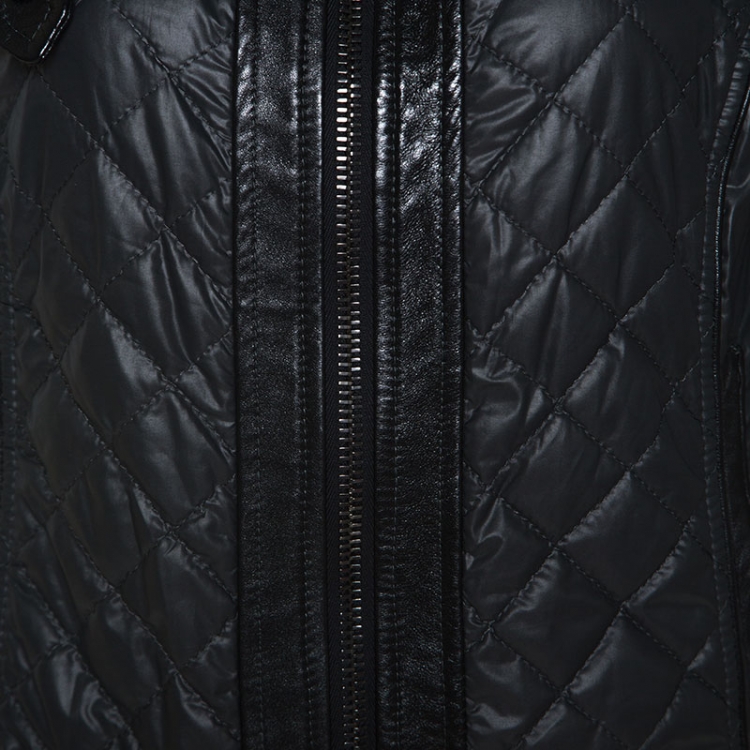 Pre Owned Dolce & Gabbana Dark Green Leather Trim Quilted Biker Jacket M
