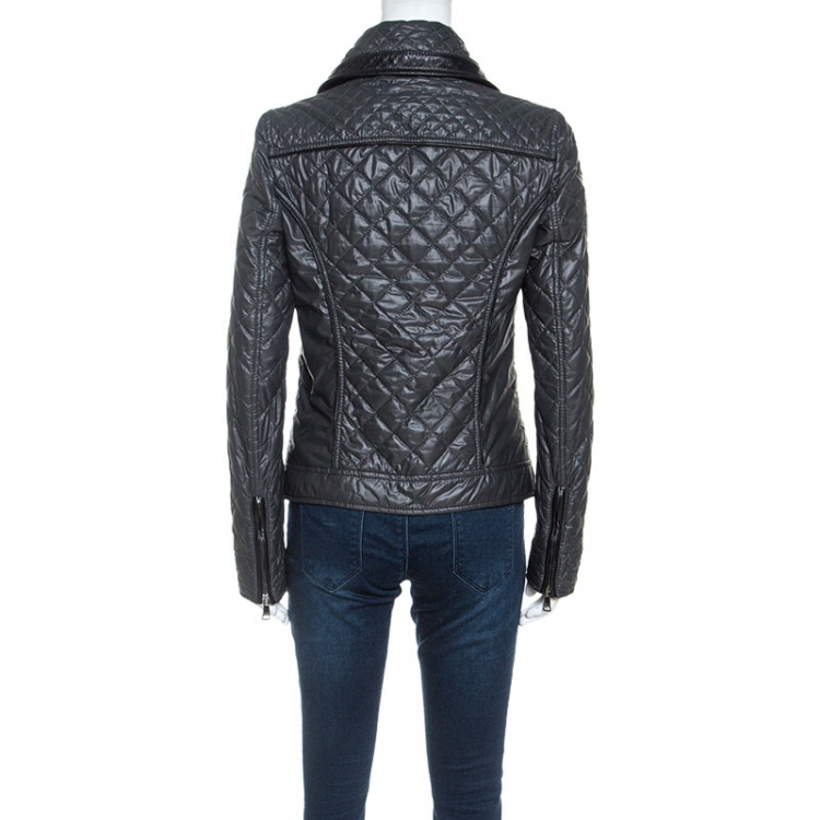 Pre Owned Dolce & Gabbana Dark Green Leather Trim Quilted Biker Jacket M
