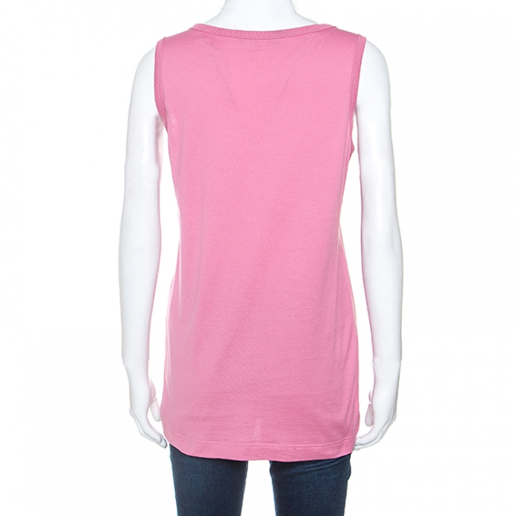 Pre Owned Dolce & Gabbana Pink Cotton DG Family Applique Tank Top S