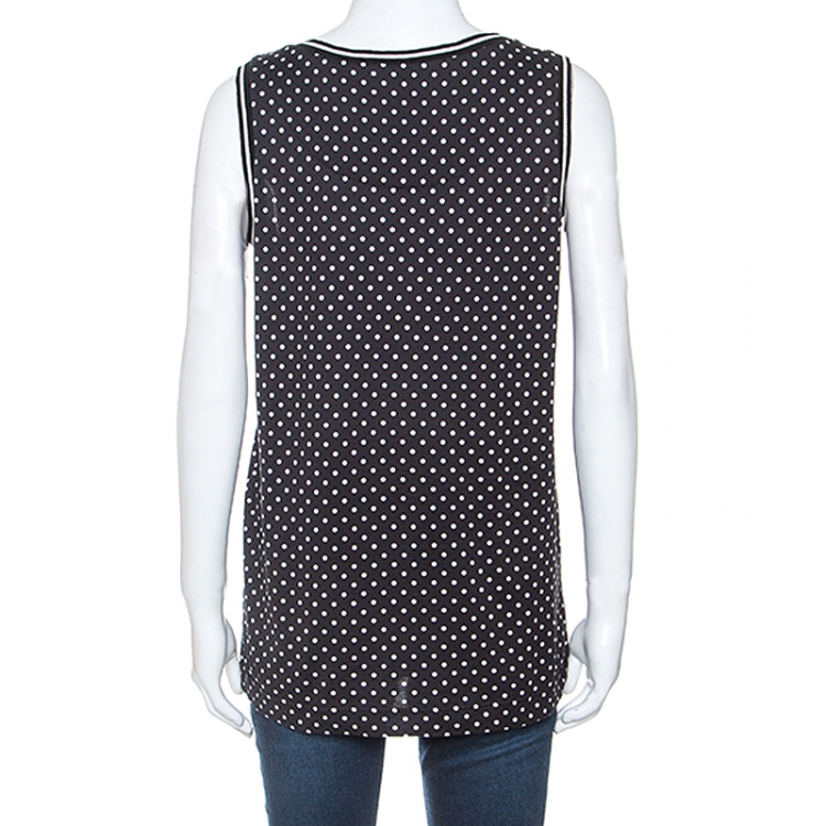 Pre Owned Dolce & Gabbana Black Polka Dot DG Family Applique Cotton Tank Top S