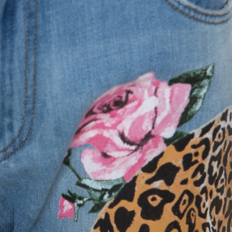 Pre Owned Dolce & Gabbana Indigo Applique And Painted Denim Distressed Jeans L