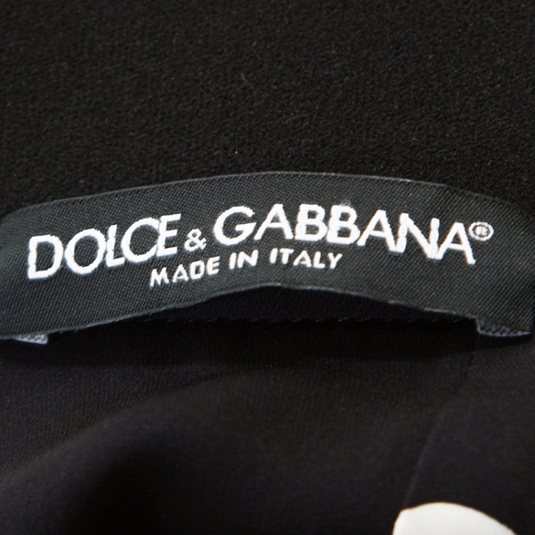 Pre Owned Dolce & Gabbana Black Polka Dotted Stretch Silk Ruffled Flounce Skirt M