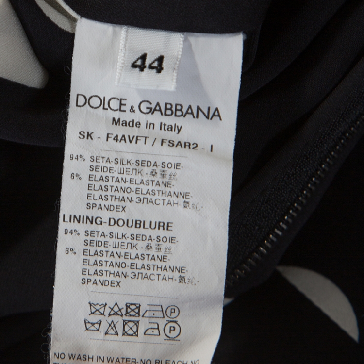 Pre Owned Dolce & Gabbana Black Polka Dotted Stretch Silk Ruffled Flounce Skirt M