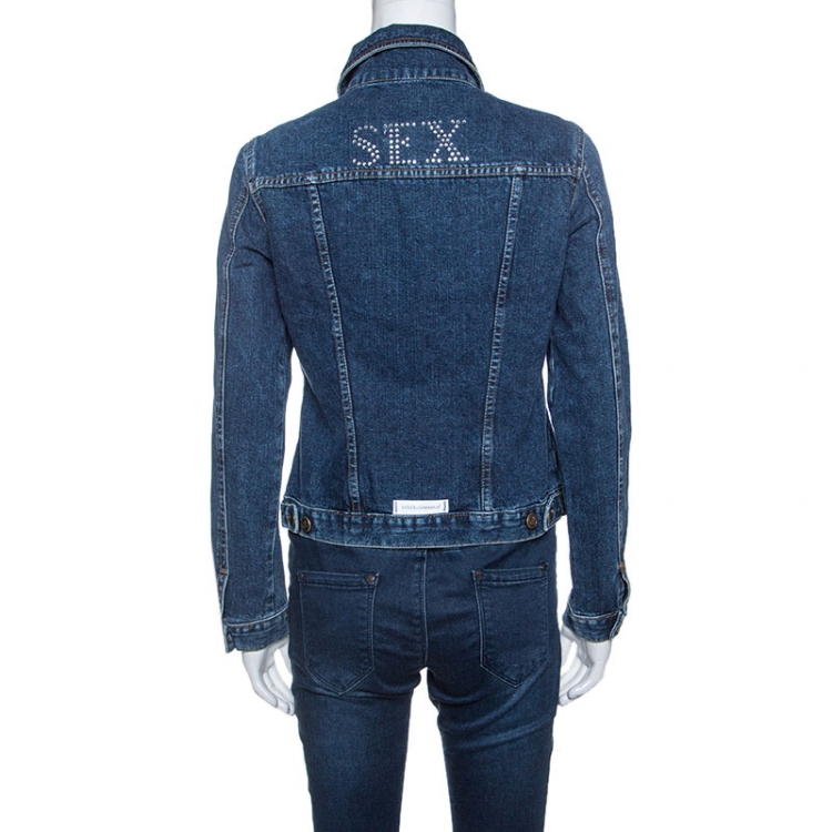 Pre Owned Dolce and Gabbana Blue Denim Embellished Detail Jacket M