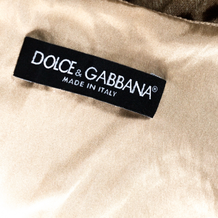 Pre Owned Dolce and Gabbana Brown Crepe Leopard Print Ruched Detail Dress M
