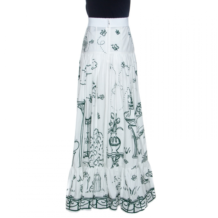 Pre Owned Dolce & Gabbana Bicolor Garden Print Cotton Maxi Skirt S