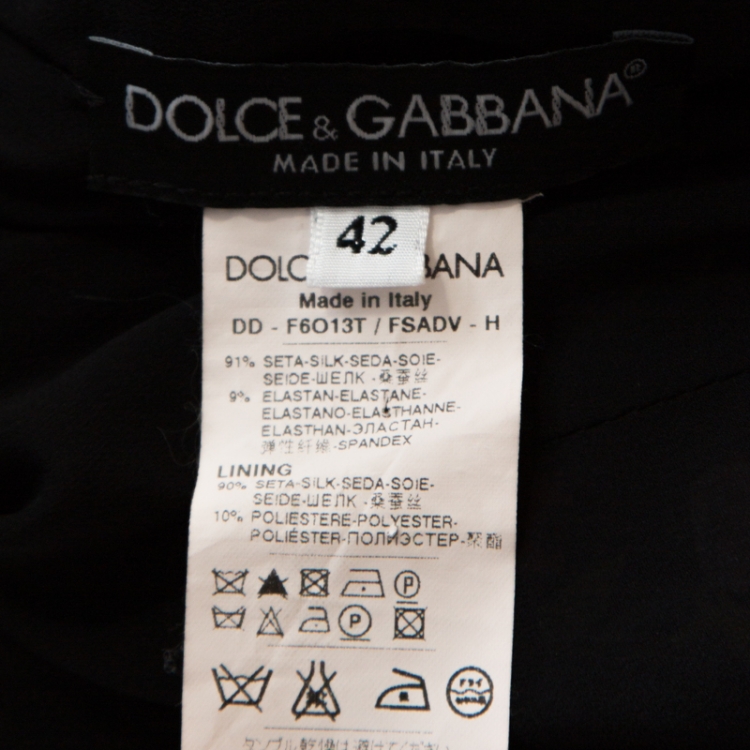 مملوكة مسبقًا Dolce & Gabbana Black Floral Print Stretch Silk Ruched Dress M