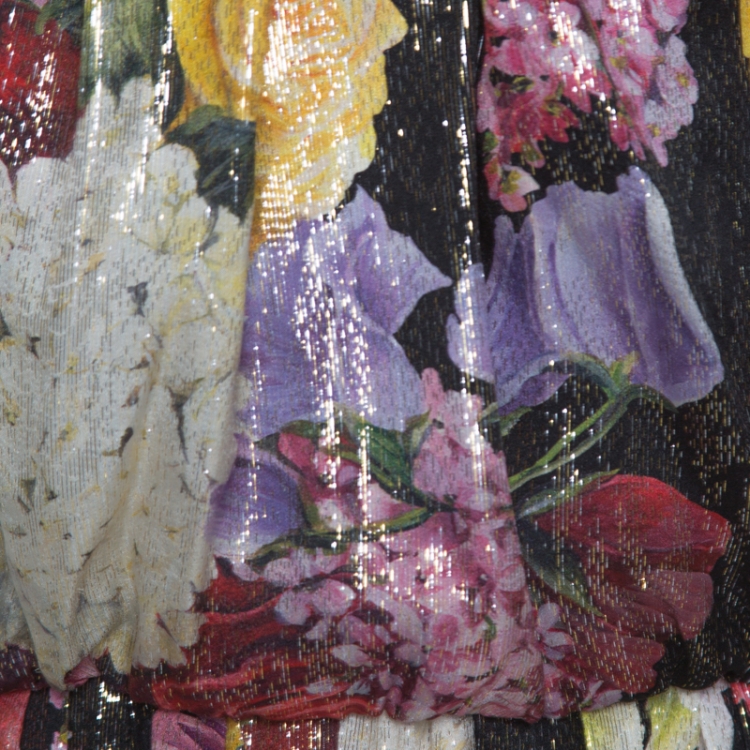 Pre Owned Dolce & Gabbana Multicolor Floral Print Lurex Silk Maxi Dress L