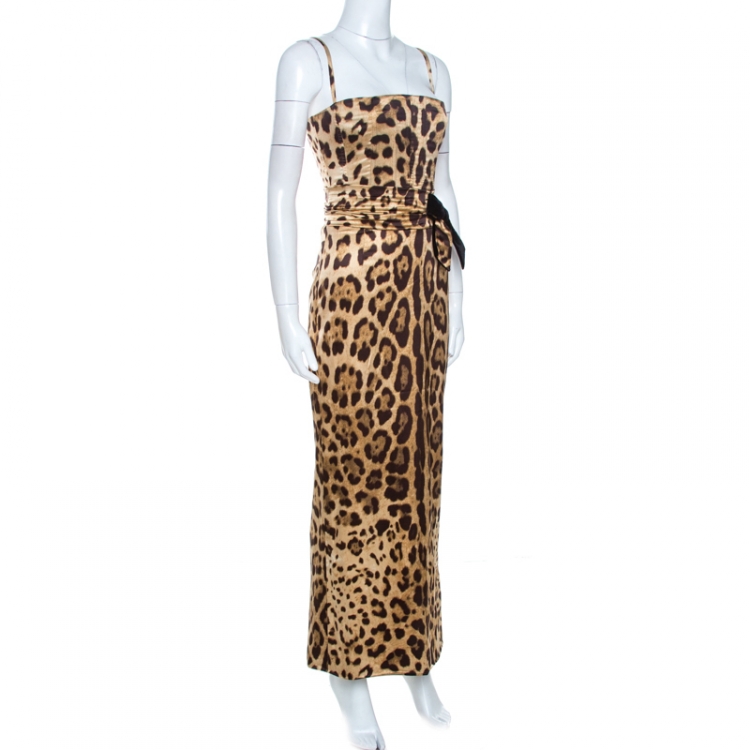Pre Owned Dolce & Gabbana Brown Leopard Print Silk Maxi Dress S