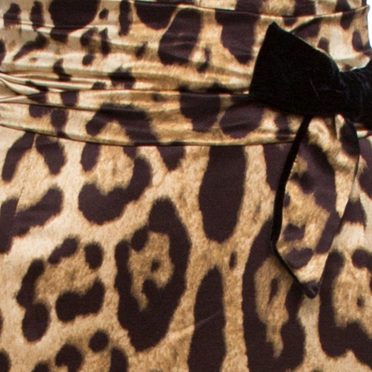 Pre Owned Dolce & Gabbana Brown Leopard Print Silk Maxi Dress S