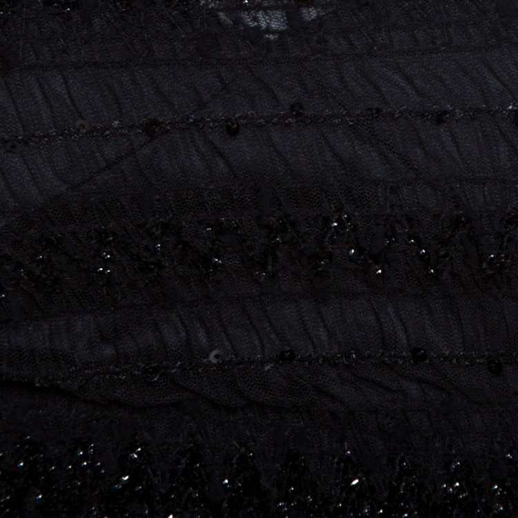 Pre Owned Dolce & Gabbana Black Sequined Ruched Tulle Dress M