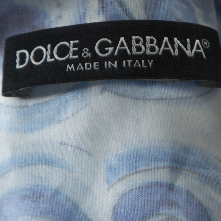 Pre Owned Dolce & Gabbana Blue Majolica Print Silk Organza Pleated Midi Dress M