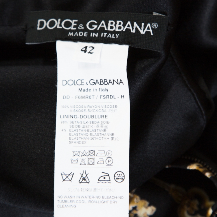 Pre Owned Dolce and Gabbana Black Crepe Key Print Sheath Dress M 