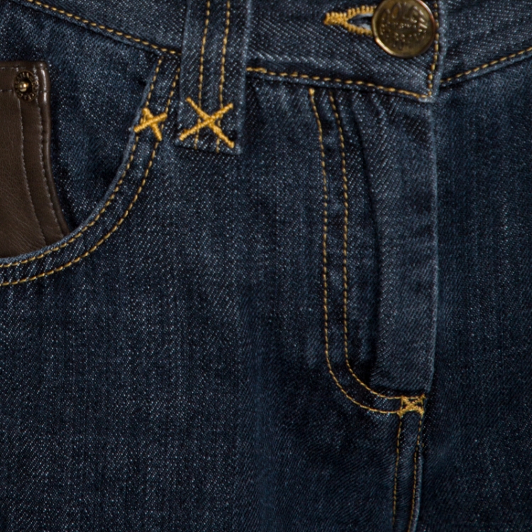 Pre Owned Dolce & Gabbana Blue Denim Leather Pocket Detail Shorts M