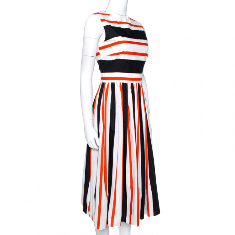 Pre Owned Dolce & Gabbana Multicolor Striped Cotton Cutout Back Midi Dress S
