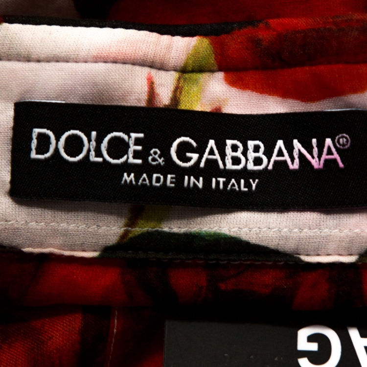 Pre Owned Dolce & Gabbana Red and White Rose Print Cotton Tunic Shirt S