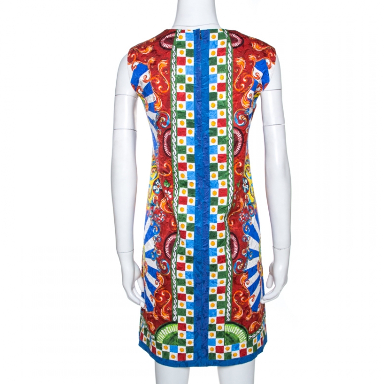Pre Owned Dolce & Gabbana Multicolor Carretto Print Sleeveless Shift Dress L