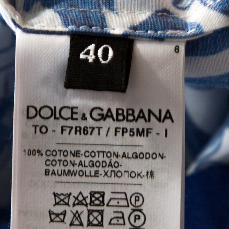 Pre Owned Dolce & Gabbana Blue Majolica Print Cotton Poplin Top S