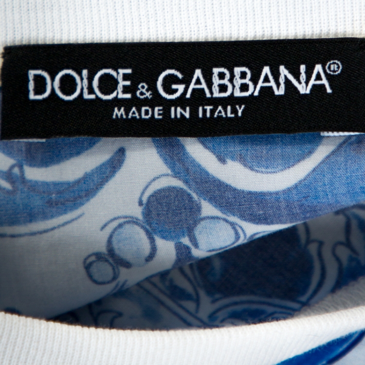 Pre Owned Dolce & Gabbana Blue Majolica Print Cotton Poplin Top S