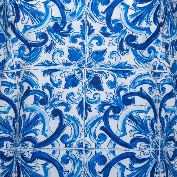Pre Owned Dolce & Gabbana Blue Majolica Print Cotton Poplin Top S