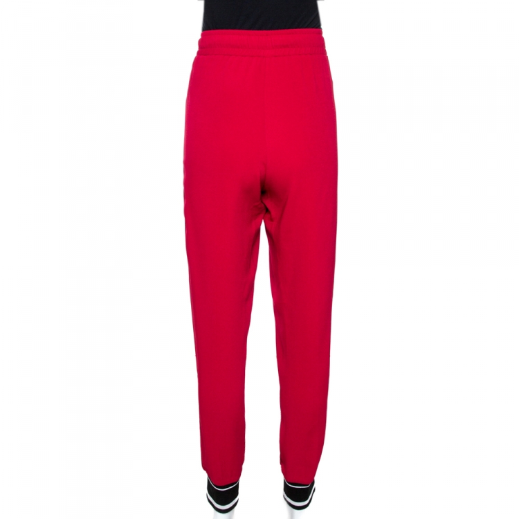 Pre Owned Dolce & Gabbana Garnet Red Crepe Logo Striped Track Pants M