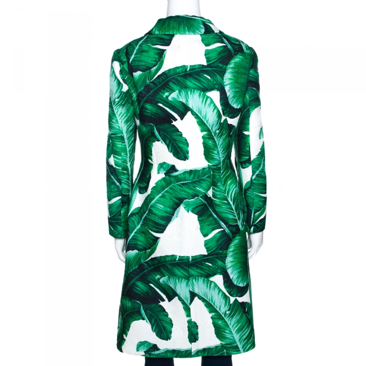 Pre Owned Dolce & Gabbana Bicolor Banana Leaf Print Cotton Silk Coat L