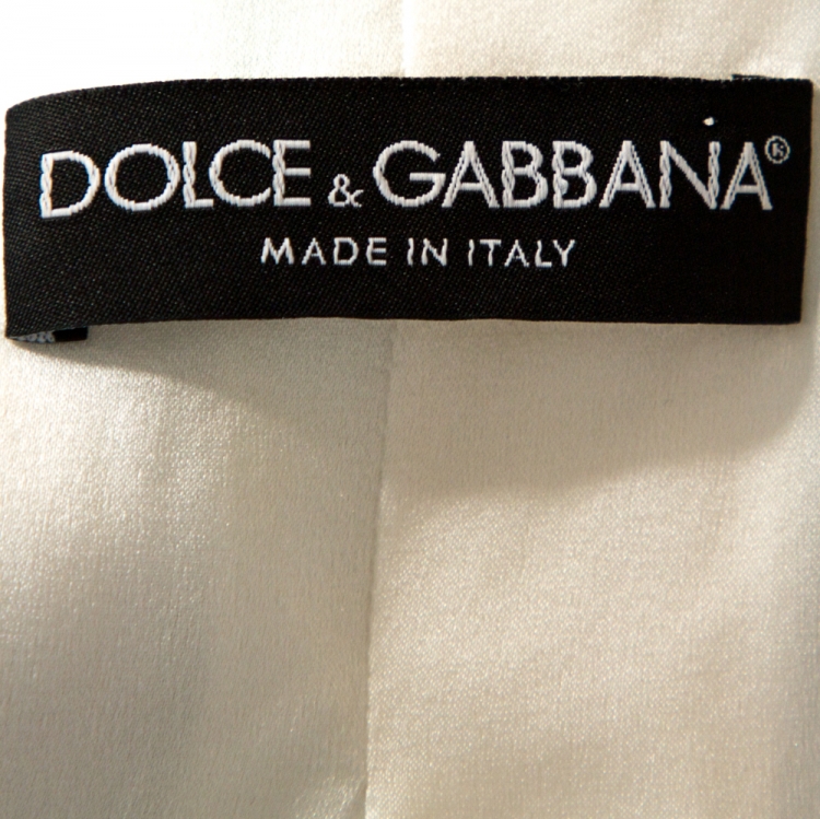 Pre Owned Dolce & Gabbana Bicolor Banana Leaf Print Cotton Silk Coat L