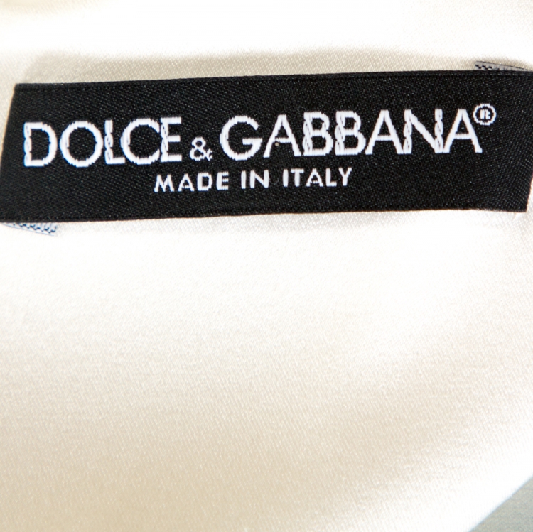 Pre Owned Dolce & Gabbana Bicolor Banana Leaf Print Crepe Fitted Dress M