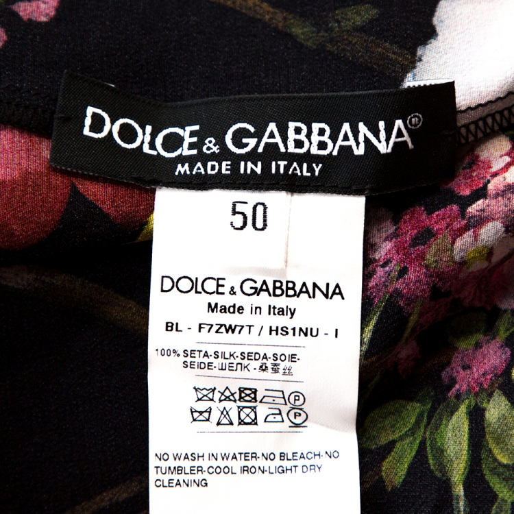 Pre Owned Dolce & Gabbana Black Floral Printed Silk Ruffle Detail Blouse XL 