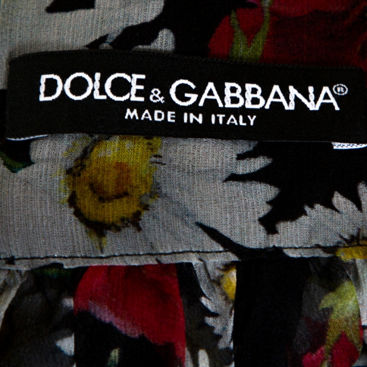 Pre Owned Dolce & Gabbana Black Floral Print Flared Maxi Skirt M 
