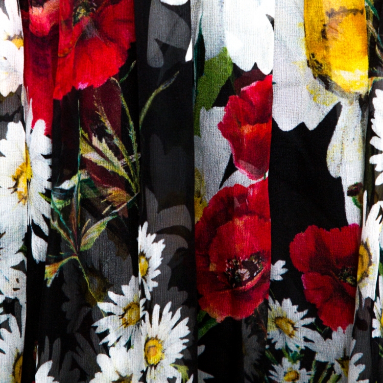 Pre Owned Dolce & Gabbana Black Floral Print Flared Maxi Skirt M 