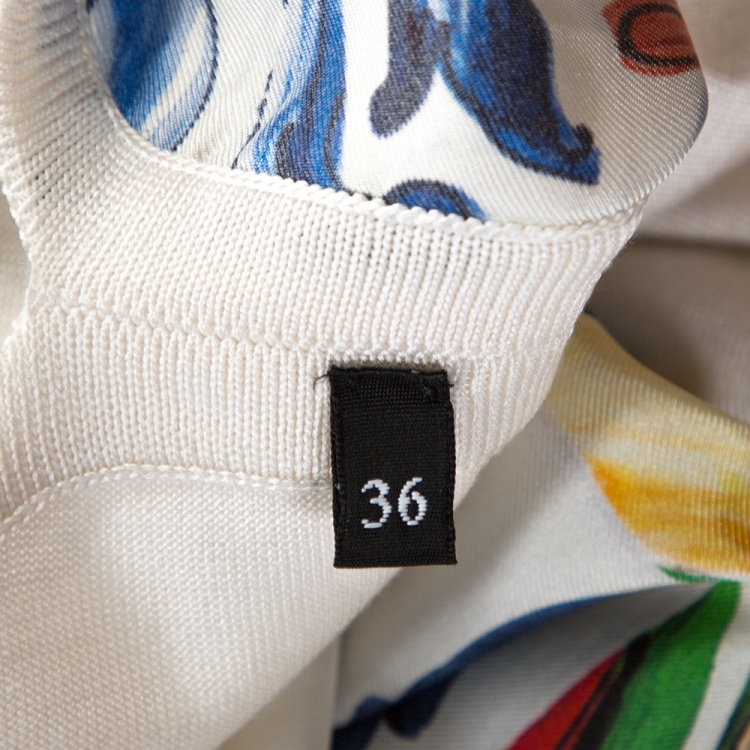 Pre Owned Dolce & Gabbana Off White Majolica Print Silk Oversized Top XS