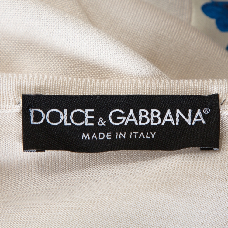 Pre Owned Dolce & Gabbana Off White Majolica Print Silk Oversized Top XS