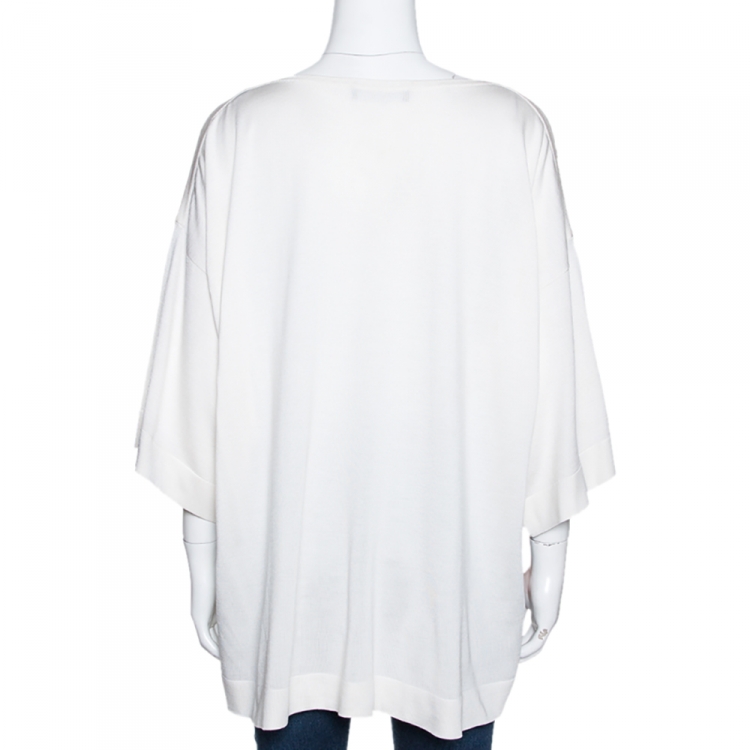 Pre Owned Dolce & Gabbana Off White Majolica Print Silk Oversized Top XS